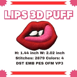 Puffy Embroidery design instant download, hat PES Files, puffy foam embroidery, trucker hat design pes, lips embroidery dst