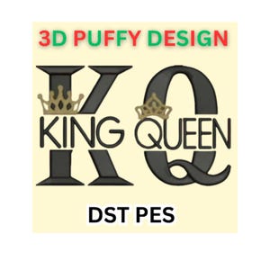 Disegni di toppe ricamate gonfie King Queen, file PES DST di San Valentino scaricabili all'istante