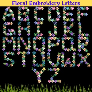 Floral Font Machine Embroidery Designs A-Z (Instant Download, PDF Thread Guide)