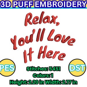 Puffy embroidery design, Relax embroidery hat files, Trucker hat PES design, DAD hat embroidery, Cap embroidery instant download
