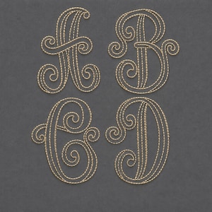 Monogram Bean Font | Machine Embroidery files, A to Z Sizes 1, 1.5, 2 inches (DST, PES)