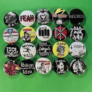 Klassiska hardcore punkband 2,5 cm nålsknappar (alla 20 nålar) 80-tals thrash metal