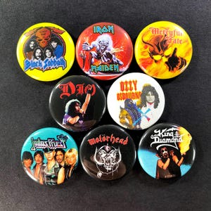 Heavy Metal 1&quot; Assorted Pinback Buttons (Choose Your Set) Hair Glam Stoner Doom NWOBHM