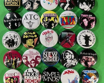80s New Wave Rock Bands 1" Pinback Buttons - Set of 25