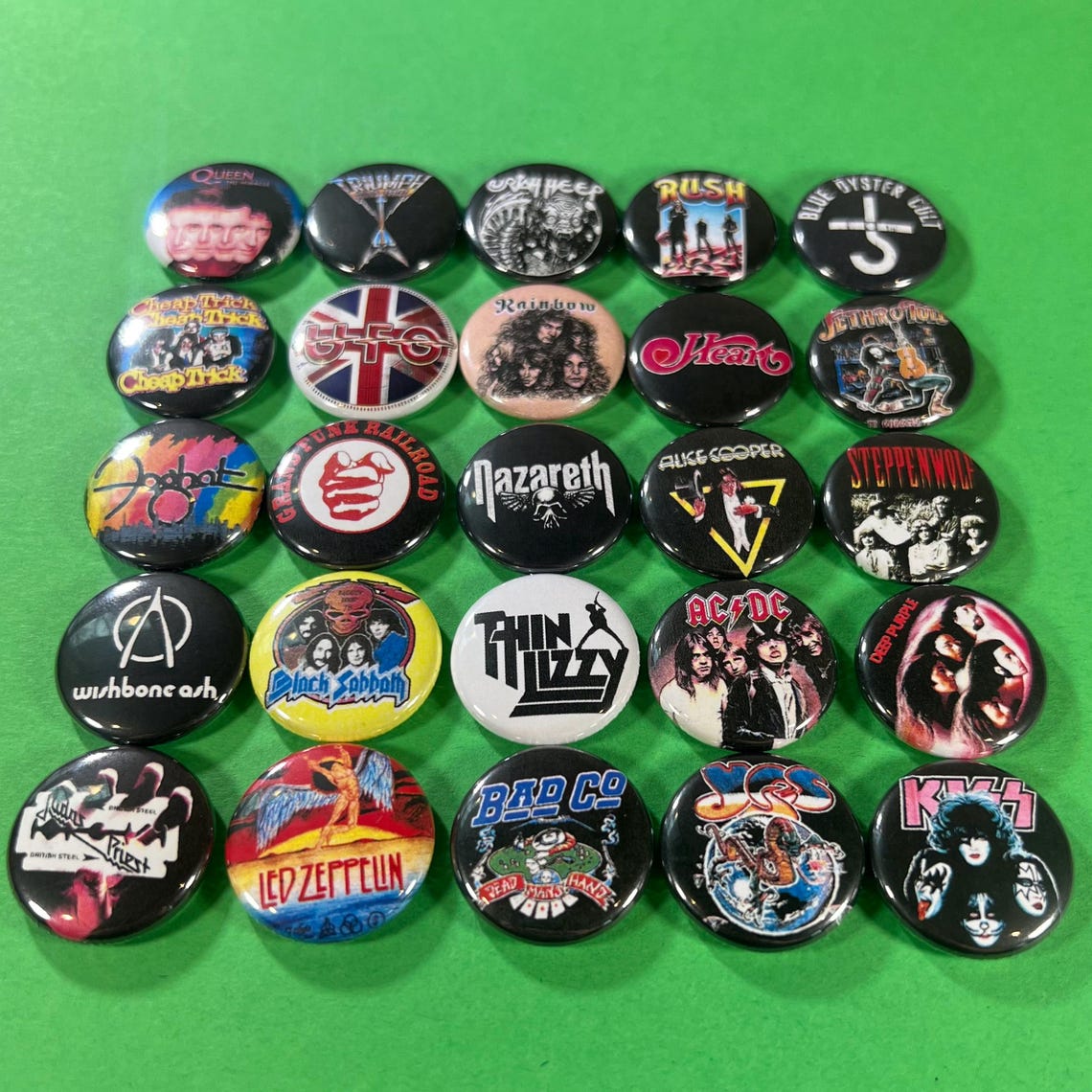 70s Hard Rock Bands Pinback Buttons - Classic Heavy Metal Set (25 Pins ...