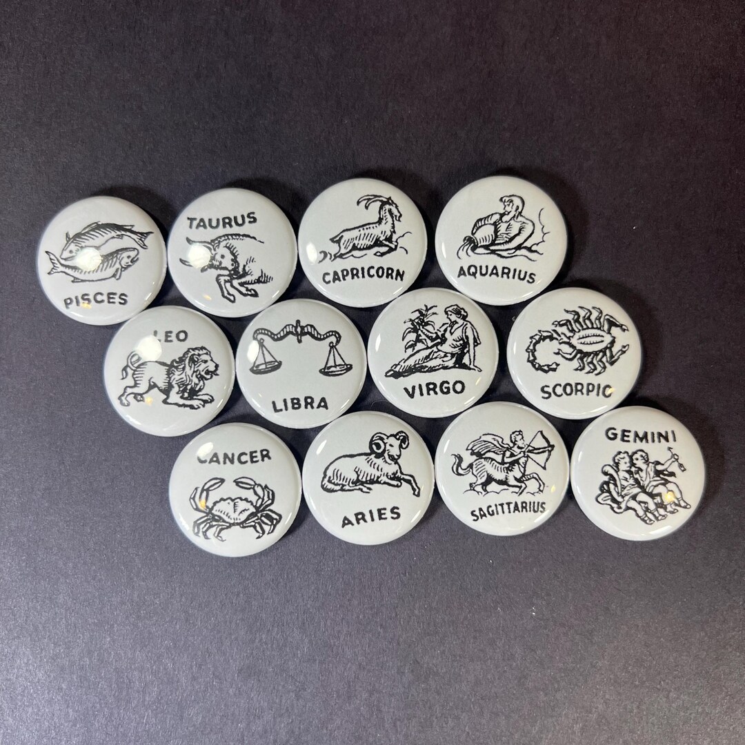 Pin Back Signs Astrology Zodiac Signs With Labels 1