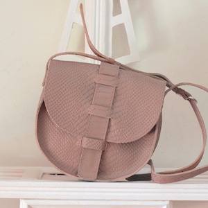 Sac à bandoulière en cuir véritable pour femme, sac à bandoulière en cuir, petit sac en cuir rose poudré pour femme, sac pour femme, idée cadeau d'anniversaire pour elle