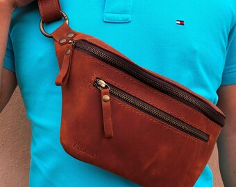 Men’s luxury leather belt bag, Genuine leather fanny pack, Large waist leather bag, Stylish fanny bag, Birthday or Father's day ideal gift