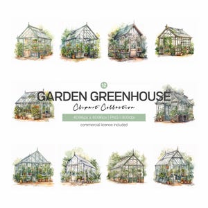 Pacote de clipart de estufa de jardim, 12 arquivos PNG de alta qualidade, diário, álbum de recortes, adesivos, download digital instantâneo, uso comercial
