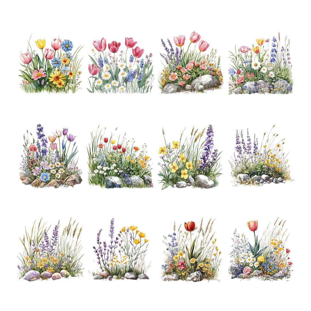 Flowerbed Sticker Wildflower Flowerbed Clipart Bundle, 12 High Quality PNG Files, Journal ...