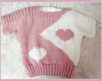 Valentine Heart Pullover  Knitting Pattern  Tween to Teen from Ages 8 to Teen Sizes