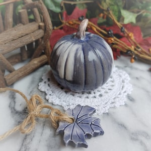 One Stormy Blue Stoneware Clay Pumpkin 2.5 inches Gift Boxed