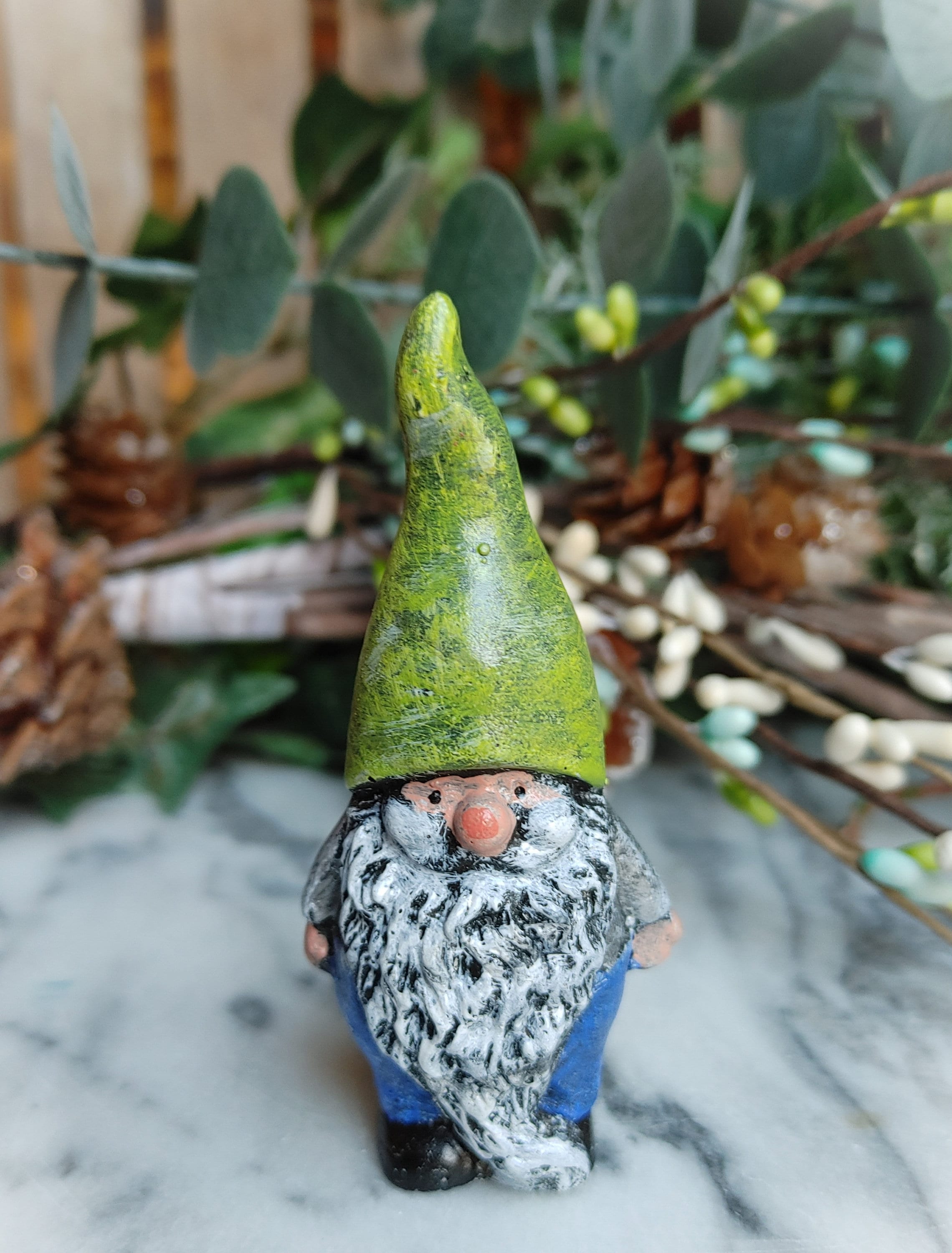 Tiny Concrete Garden Gnome: Hand-painted Nordic Nisse Figurine