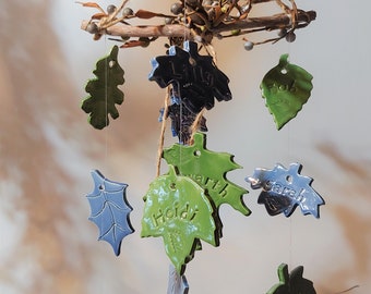Personalized Family Tree Wind Chime: Stoneware Clay Leaves, Custom Names