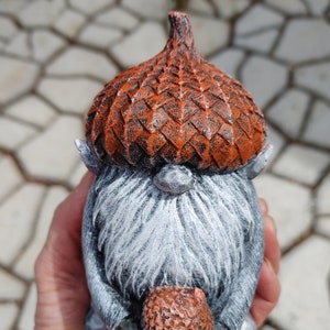 Concrete Acorn Hat Gnome, Cement Figurine, Cement Gnome,  Garden Gnome, Small Gnome,  approx. 5.5" x 4"