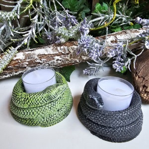 One Coiled Snake Tea Light holder and candle, Trinket Dish, Cement Candle Holder, Concrete Snake, Choice of color, 3" x 1.25"