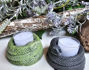 Coiled Concrete Snake Tea Light Holder: Gothic Home Decor, 3” wide, 1.25" deep.