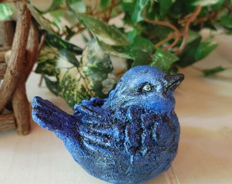 Blue Bird Concrete Figurine: Hand-Painted Cement Bird Paperweight