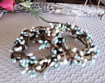 Berry Candle Rings Set: Light Teal & Creamy White, 4.5" Outside Measurement