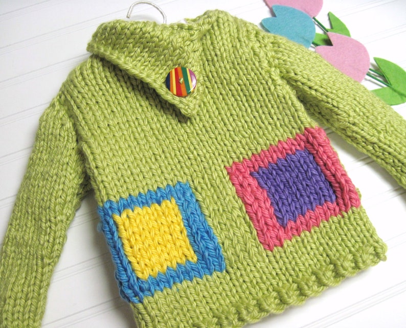 Sweater Knitting Pattern Blocks of Color Split Funnel Neck Child 3 to 8 years old image 4