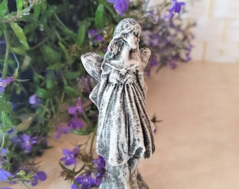 Garden Fairy, Small Concrete Fairy, Cement Fairy Figurine, Fairy Paperweight, 5.5" tall, with a 2" base. EE3