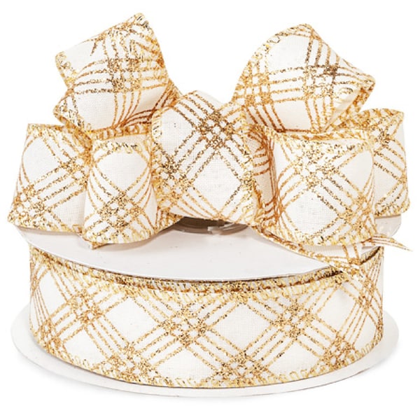 Natural Burlap with Gold Glitter Wired Ribbon, 1-1/2"width, choose 1, 5, 10, 15 or 25 yds