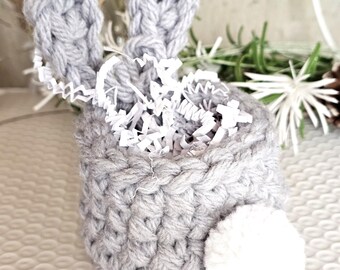 Crochet Mini Bunny Basket: Farmhouse Fall Decor, 5" x 4"