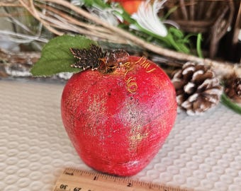 Red Concrete Apple Sculpture, Teacher Gift, Desk Decor (3x3.5 inch)