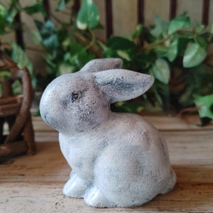 Small Concrete Bunny: Handcrafted Cement Figurine, Garden Decor