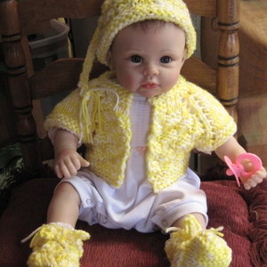 Reborn Doll Clothes,  Hat, Slippers, Shrug, Pattern   Newborn  to 3 mos.  Knitted