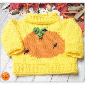 Pumpkin Patch Pullover Knitted  Pattern Child Sizes Ages 3-8