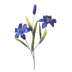 Artificial Tiger Lily Flower Spray - Satin - 2 Lilies, 1 Bud -  Blue - 25 inches