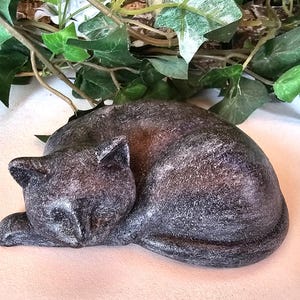 Sleeping Cat,  Concrete Cat, Cement Figurine, Cement Cat, 4.5” wide, 3&quot; deep, 1.5&quot; tall Concrete Figurine, Paperweight, Memorial Cat