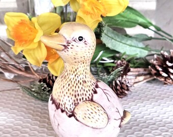 Duck in Cracked Egg 4 .25" H x 2 .75" L x 2 .75" Yellow Ceramic Duck in Egg