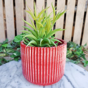 Red Ridges Concrete Plant Pot: 4 Inch Minimalist Decor