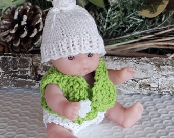 Hand Knitted Hat, Shirt and Pants Set for 5" tall  Berenguer, Itty Bitty Baby, Lots to Love Baby