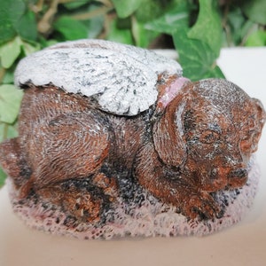 Concrete Angel Dog Figurine: Brown Cement Memorial, Desk Decor