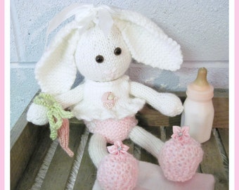 Bunny and Clothes 14 Inch Doll  Pattern   Knitted