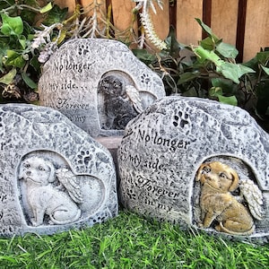 One Dog Angel Concrete Memorial, Cement Memorial Figurine, Cement Dog Memorial, Memorial Dog Stone, Choose Light, Dark, or Gold,  6x4x3"