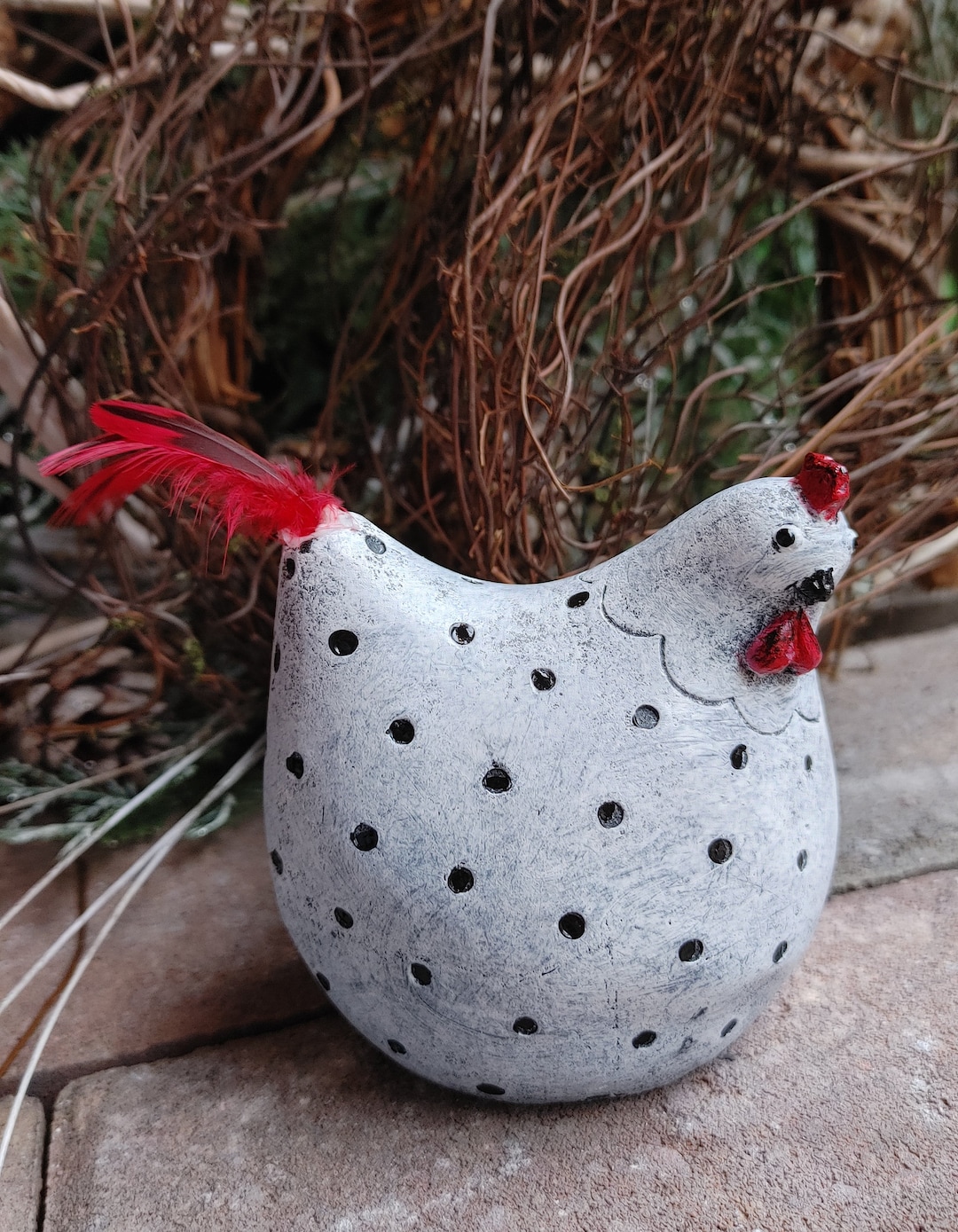 Concrete Chicken With Feathers Concrete Hen Chicken Figurine and is