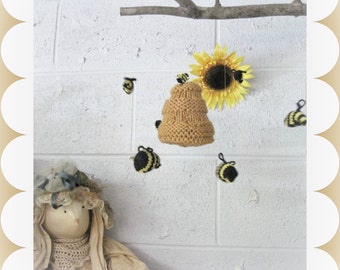 Honey Hive and Bees  Mobile Pattern   Knitted