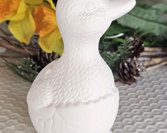 Bisque Ceramic Duck in Egg, DIY,  Ready to Paint, appr. 2.75" L x 2.75" W x 4.25" H