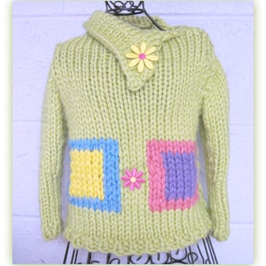 Sweater Knitting Pattern Blocks of Color Split Funnel Neck Child 3 to 8 years old image 2