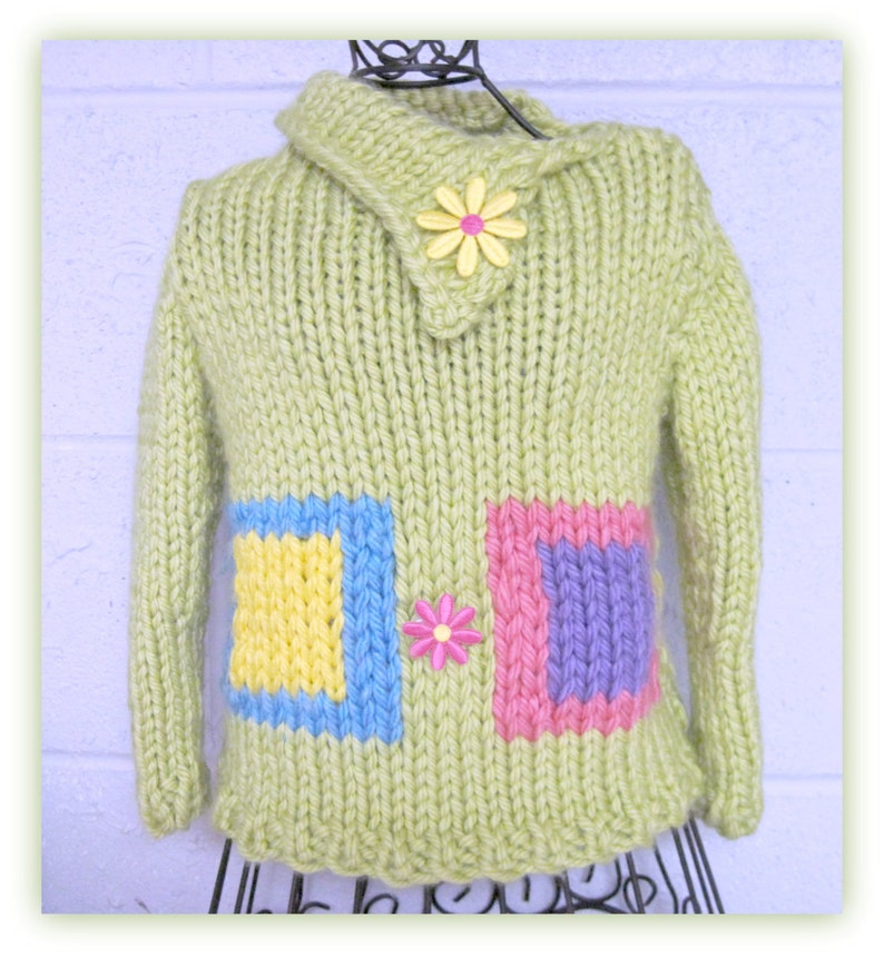 Sweater Knitting Pattern Blocks of Color Split Funnel Neck Child 3 to 8 years old image 2