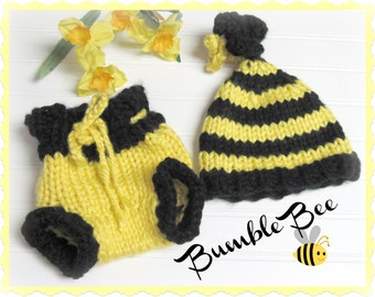 Bumble Bee Hat and Diaper Cover  Hat  Patterns  for  Newborn and Toddler   Knitted