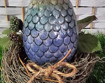 Speckled Ceramic Dragon Egg in Twig Nest (4" x 3.5")