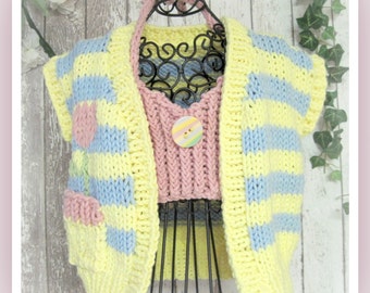Knitting Pattern Child Flower Sleeveless Cardigan with Halter Top  Child 3 to 8 years