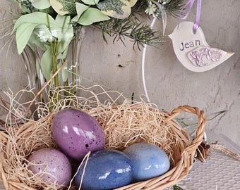 One Speckled Ceramic Easter Egg in Angel Vine Nest, Farmhouse Decor