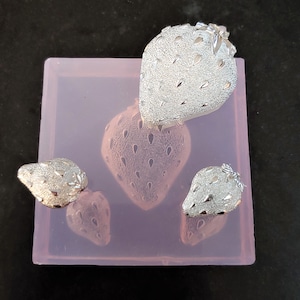 Three Cavity Strawberry Clear Transparent View Silicone Mold for Fondant, Chocolate, Butter, Candy, etc.