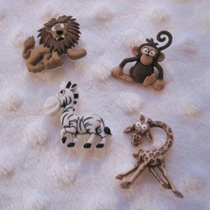 Silly Safari Monkey Zebra Giraffe Lion Buttons Set of 4